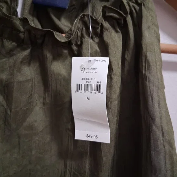 GAP NWT High Neck Ruffle Crinkle Blouse Tank Olive Green Medium - Picture 5 of 9